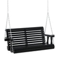 Porch Swing with Chains and Cupholders, 2 Person Wooden Patio Swing Chair, 440 lbs. Weight Capacity, for Garden, Poolside, Backyard, Black