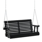 Porch Swing with Chains and Cupholders, 2 Person Wooden Patio Swing Chair, 440 lbs. Weight Capacity, for Garden, Poolside, Backyard, Black