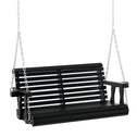 Porch Swing with Chains and Cupholders, 2 Person Wooden Patio Swing Chair, 440 lbs. Weight Capacity, for Garden, Poolside, Backyard, Black