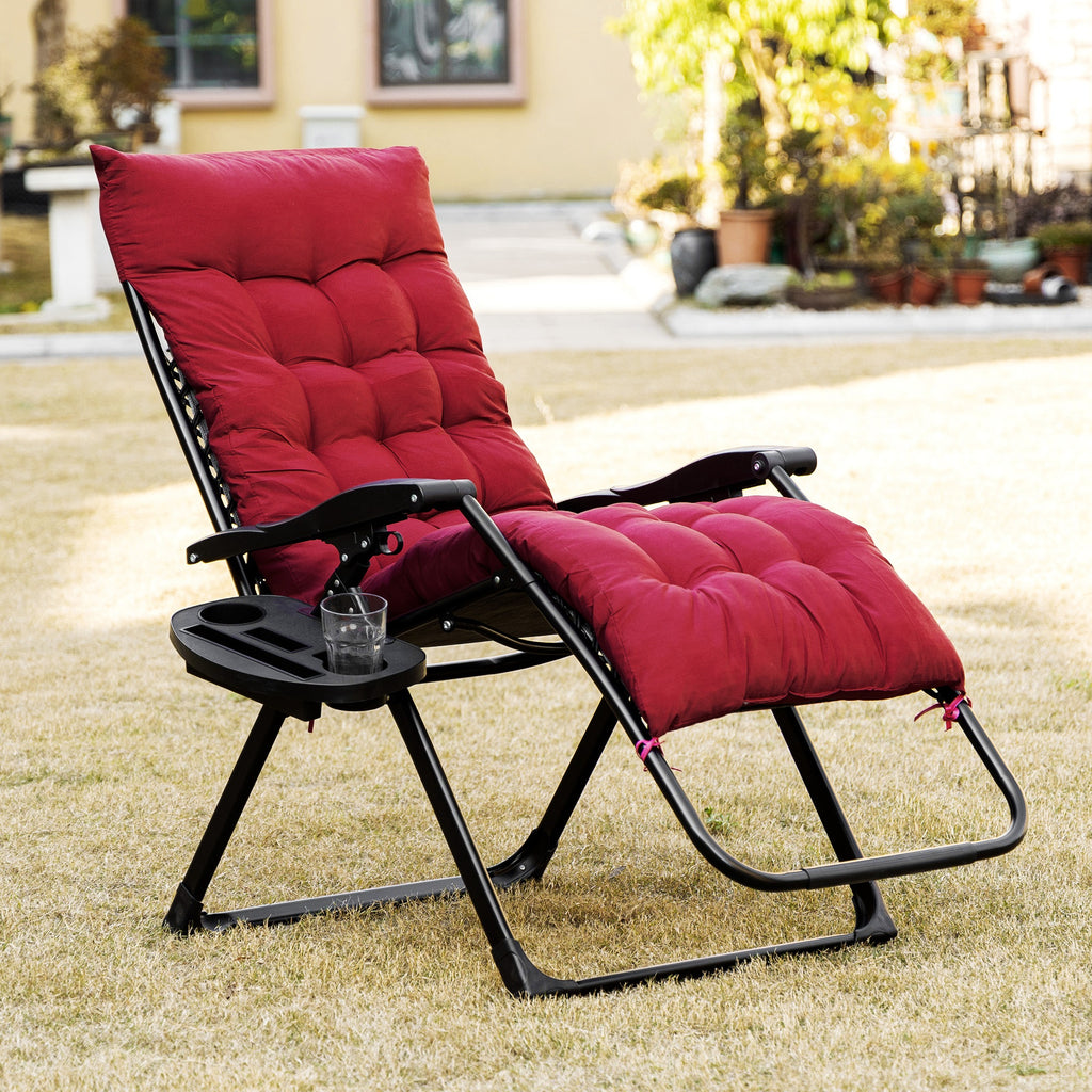 Padded Zero Gravity Chair, Folding Recliner Chair with Cup Holder Cushion, Red