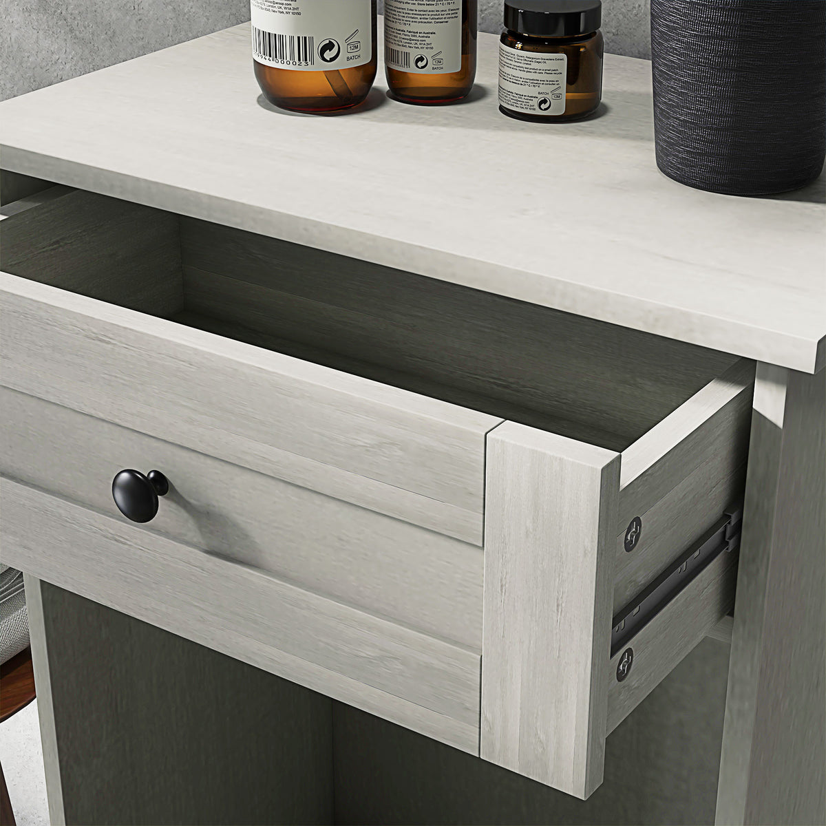 Kitchen Tilt Out Trash Bin Cabinet Free Standing Storage Cabinet with Drawer, Light Gray