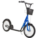 Youth Scooter, Kick Scooter with Adjustable Handlebars, Double Brakes, 16" Inflatable Rubber Tires, Basket, Cupholder, Blue