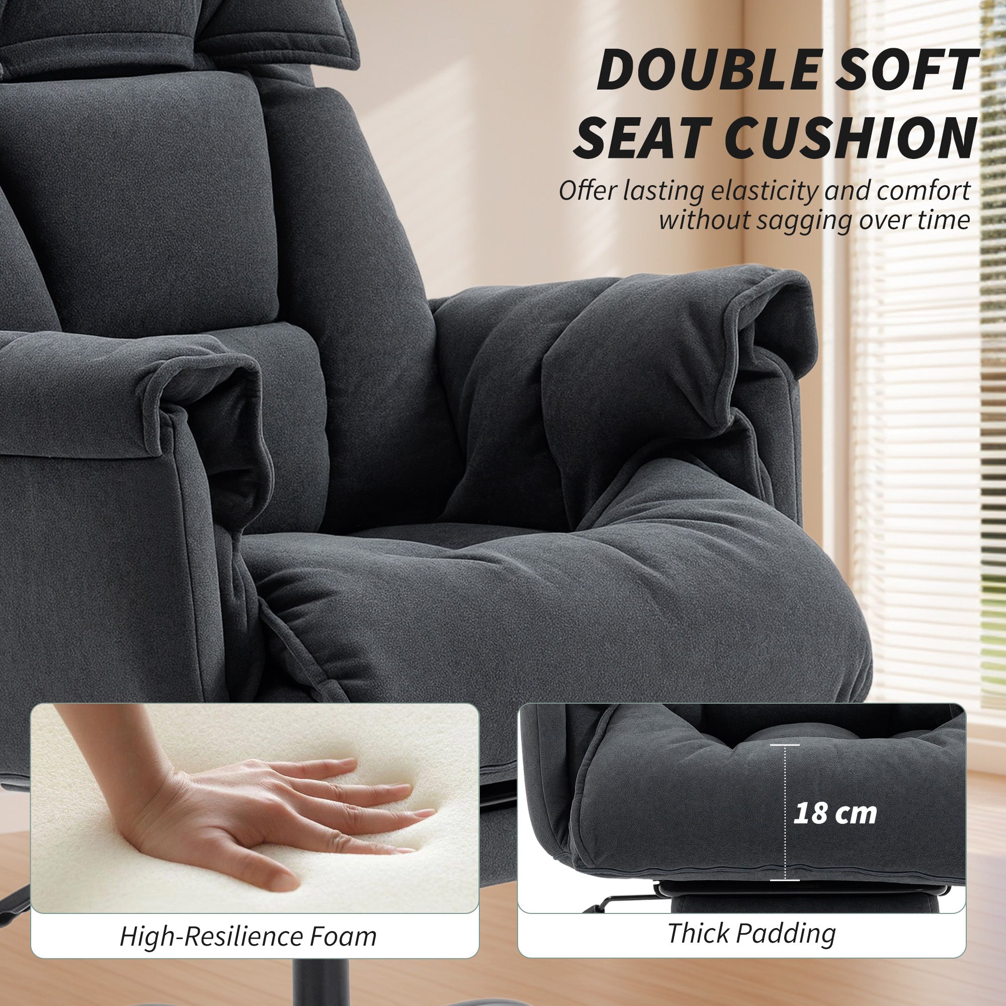 High Back Office Chair, Reclining Desk Chair with Footrest, High Resilience Foam, Rolling Wheels, Dark Gray