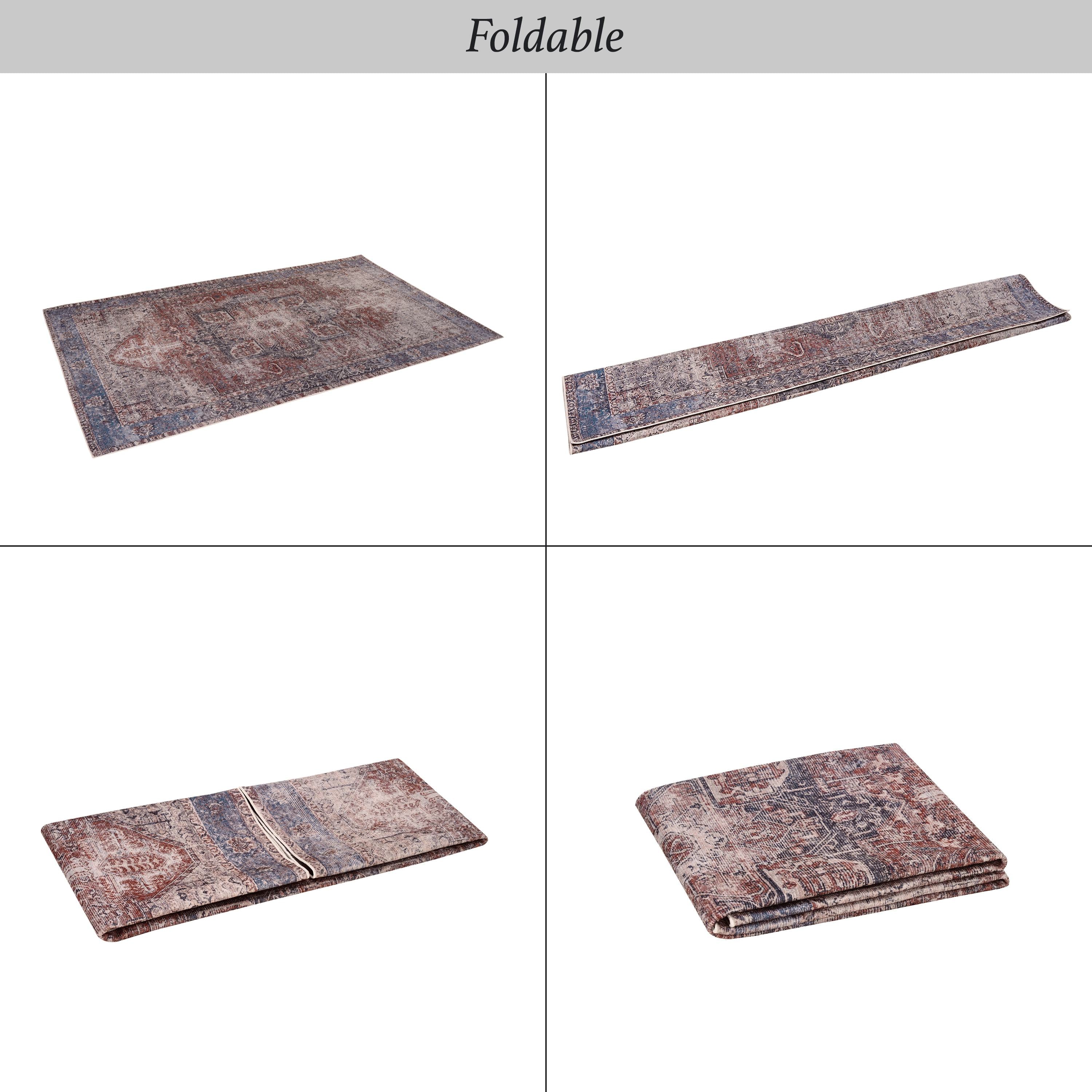 2x10 Low-Pile Non-Slip Non-Shedding Washable Area Rug, Kid and Pet Friendly, Foldable for Living Room, Bedroom, Kitchen, Burgundy