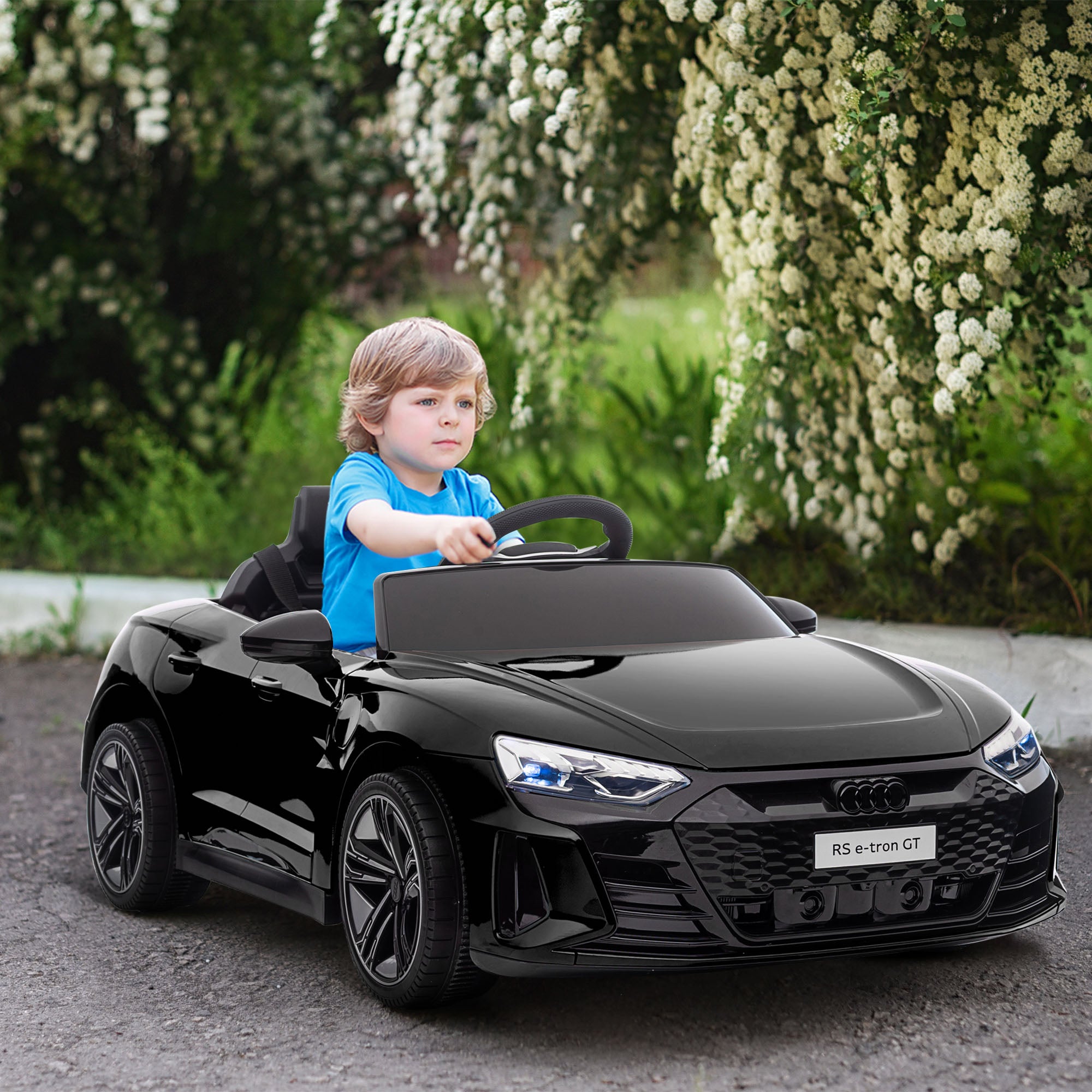 Licensed RS e-tron GT 12V Ride On Car Truck for Kids, Electric Car Ride On Vehicle w/Parent Remote Control, Music, Lights, for Toddlers, Black