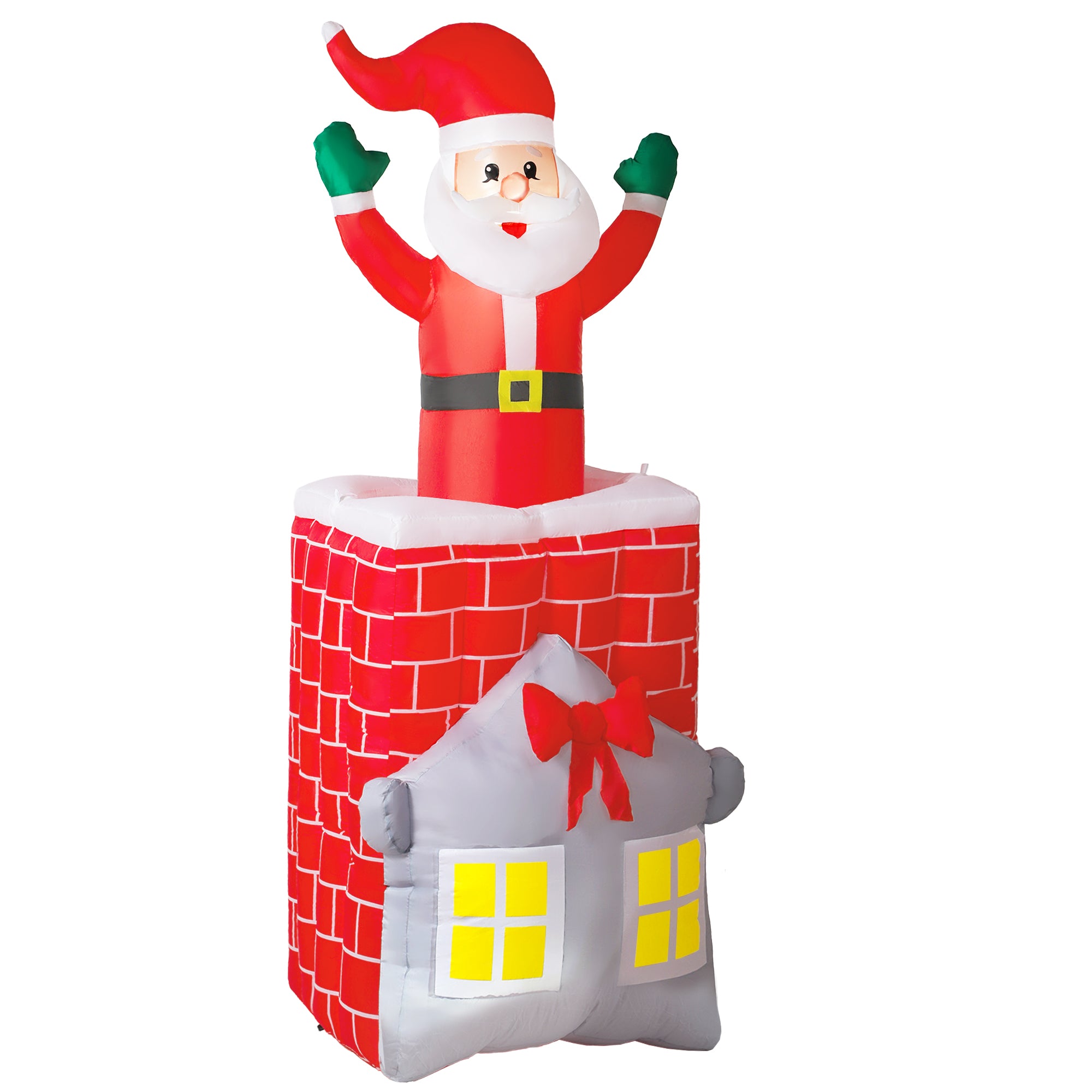7FT Christmas Inflatable Santa in Chimney Up and Down, Blow Up Decoration with Built-in LED Lights for Indoor Party
