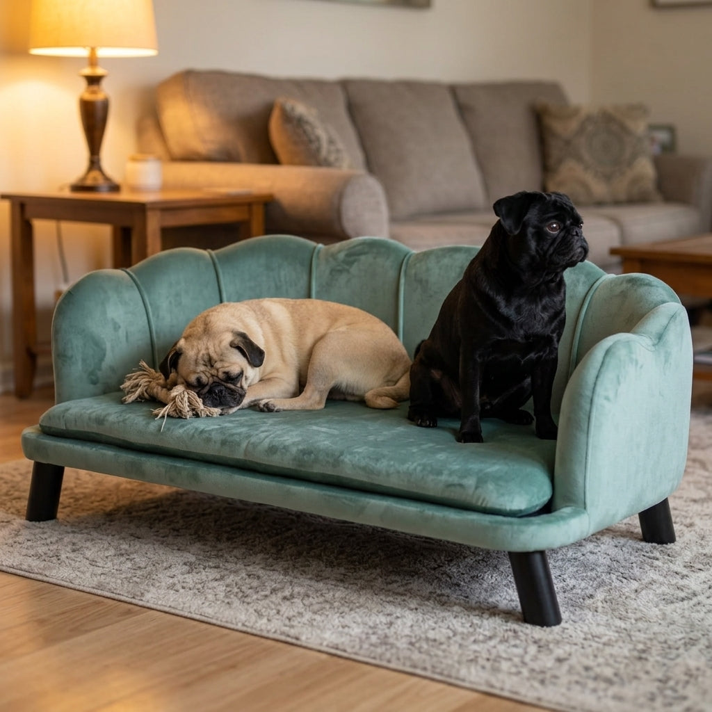 Pearl Design Pet Sofa for Medium and Large Sized Dogs, Pet Bed with Cushion and Solid Wood Legs, Green