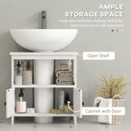 Pedestal Sink Storage Cabinet, Bathroom Under Sink Cabinet with 2 Doors and Open Shelf, Bathroom Vanity, White