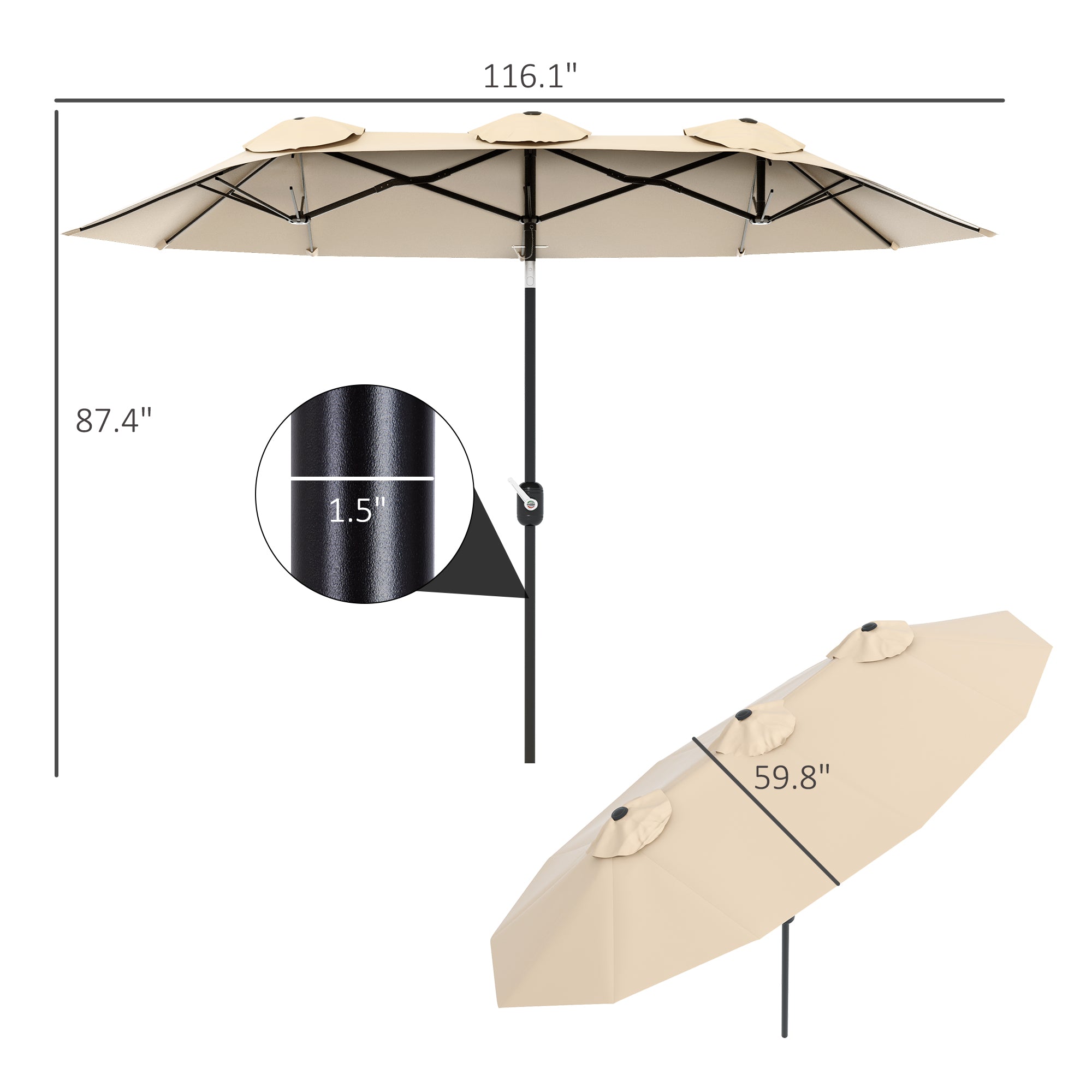 Double Sided Patio Umbrella, 9.7' Large Outdoor Market Umbrella with Push Button Tilt and Crank, 3 Air Vents and 12 Ribs, for Garden, Deck, Pool, Brown