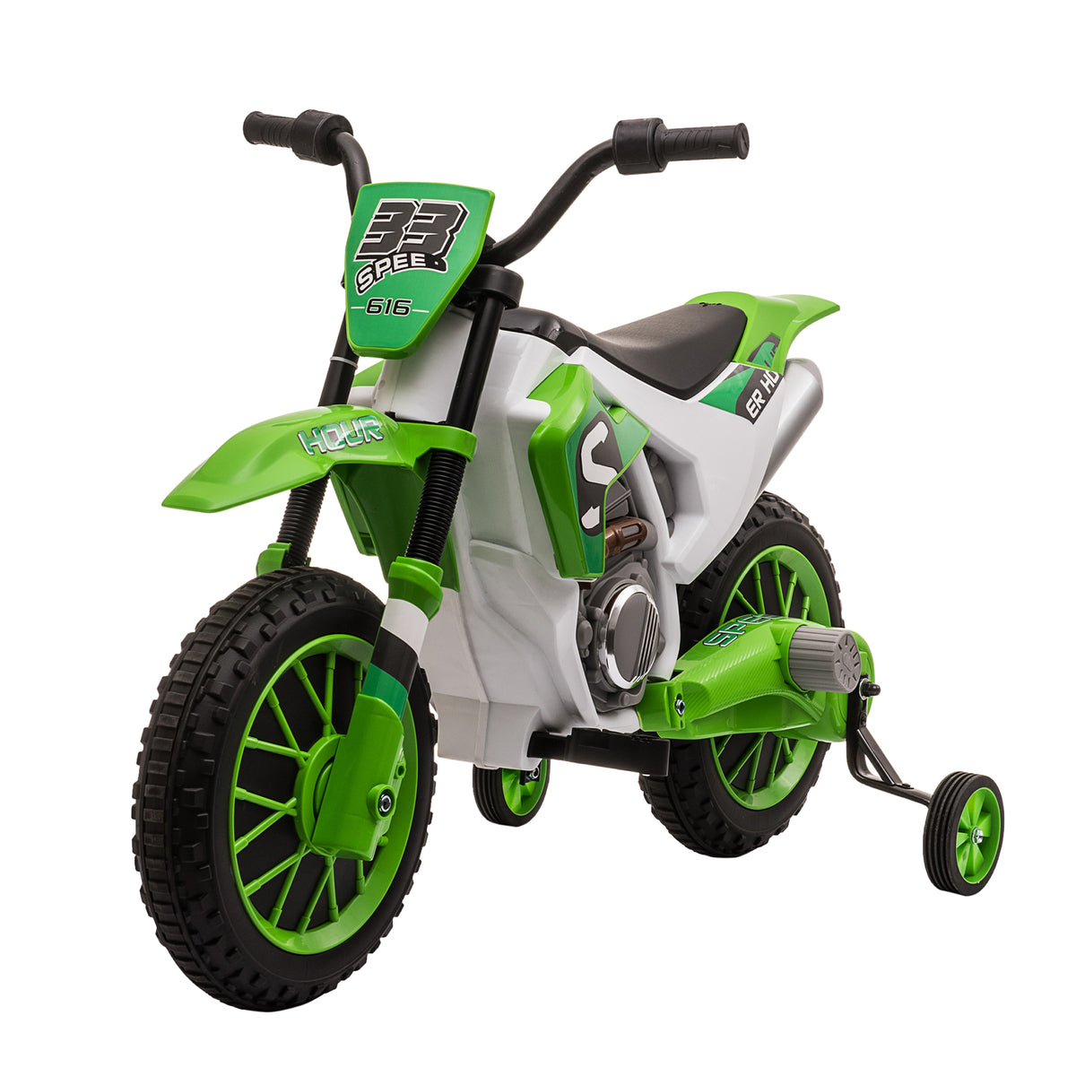 12V Kids Motorcycle w/ Treaded Tires, 5mph Top Speed Electric Bike for Kids, Ride On Motorcycle w/ Training Wheels, Battery Charger, Spring Suspension, Green