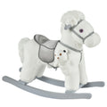 Kids Rocking Horse with Bear Toy, Plush Animal Rocker with Fun Realistic Sounds for Toddler 18-36 Months, White