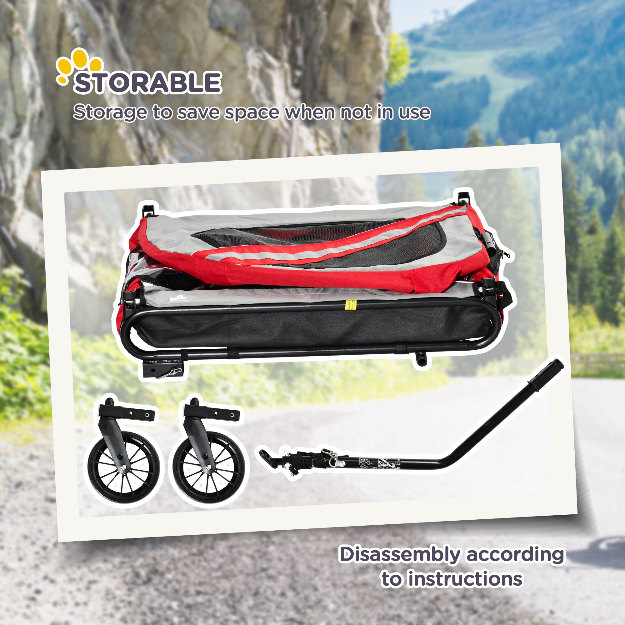 2-in-1 Pet Bike Trailer for Small Medium Dogs, Road-Visibility Dog Stroller Bicycle Carrier, Weather-Strong Bike Wagon Trailer Sidecar Attachment, Red