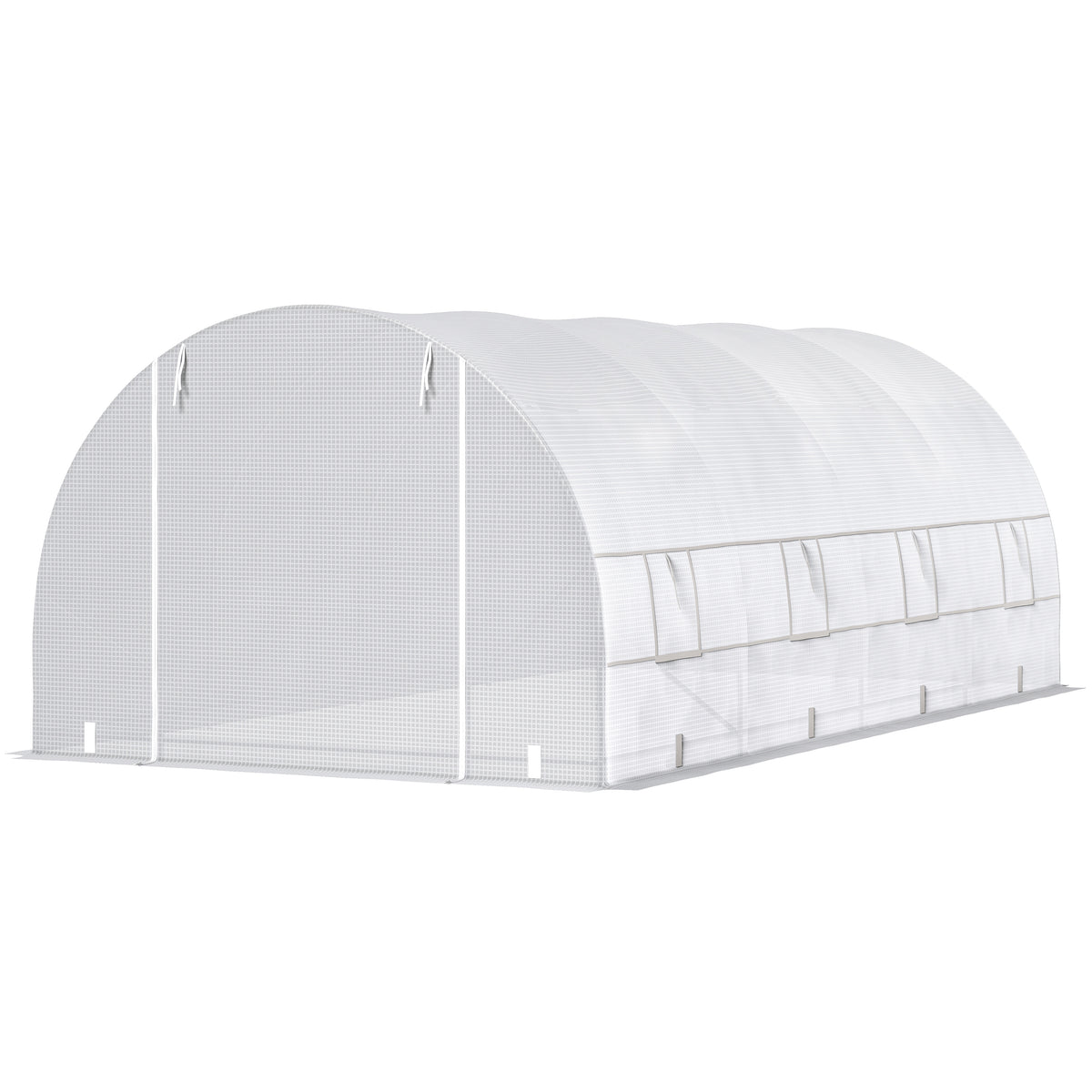 20' x 10' x 7' Walk-In Tunnel Greenhouse with Zippered Door & 8 Mesh Windows, Large Garden Green House Kit, Galvanized Steel Frame, White