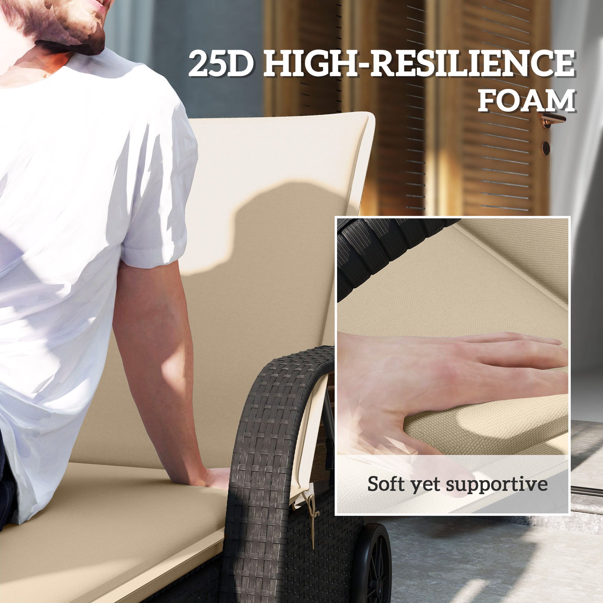Foldable Chaise Lounge Cushion Set of 2, Outdoor Lounge Chair Cushion Set, UPF50+ 200gsm Fabric, 76" x 23", Beige