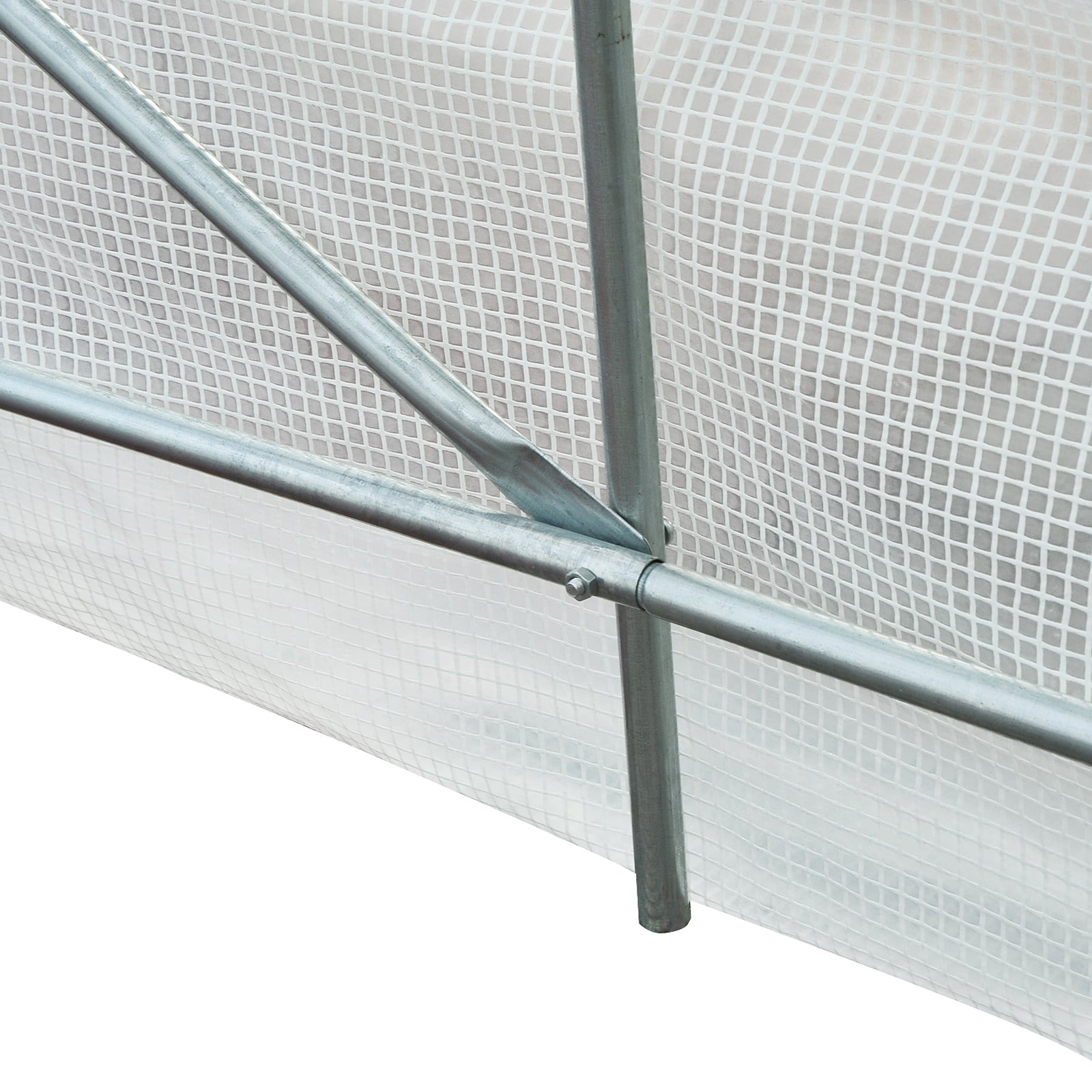 15' x 7' x 7' Walk-In Tunnel Greenhouse, Large Garden Hot House Kit with 6 Roll-up Windows & Roll Up Door, Steel Frame, White
