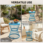 16" Patio Side Table, Garden End Table with Hourglass Design, Steel Accent Table for Outdoor and Indoor Use, Blue