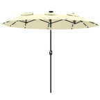 Double-sided Patio Umbrella, 9.7' Outdoor Umbrella with Tilt and Crank, LED Solar Light and 12 Ribs, Cream White