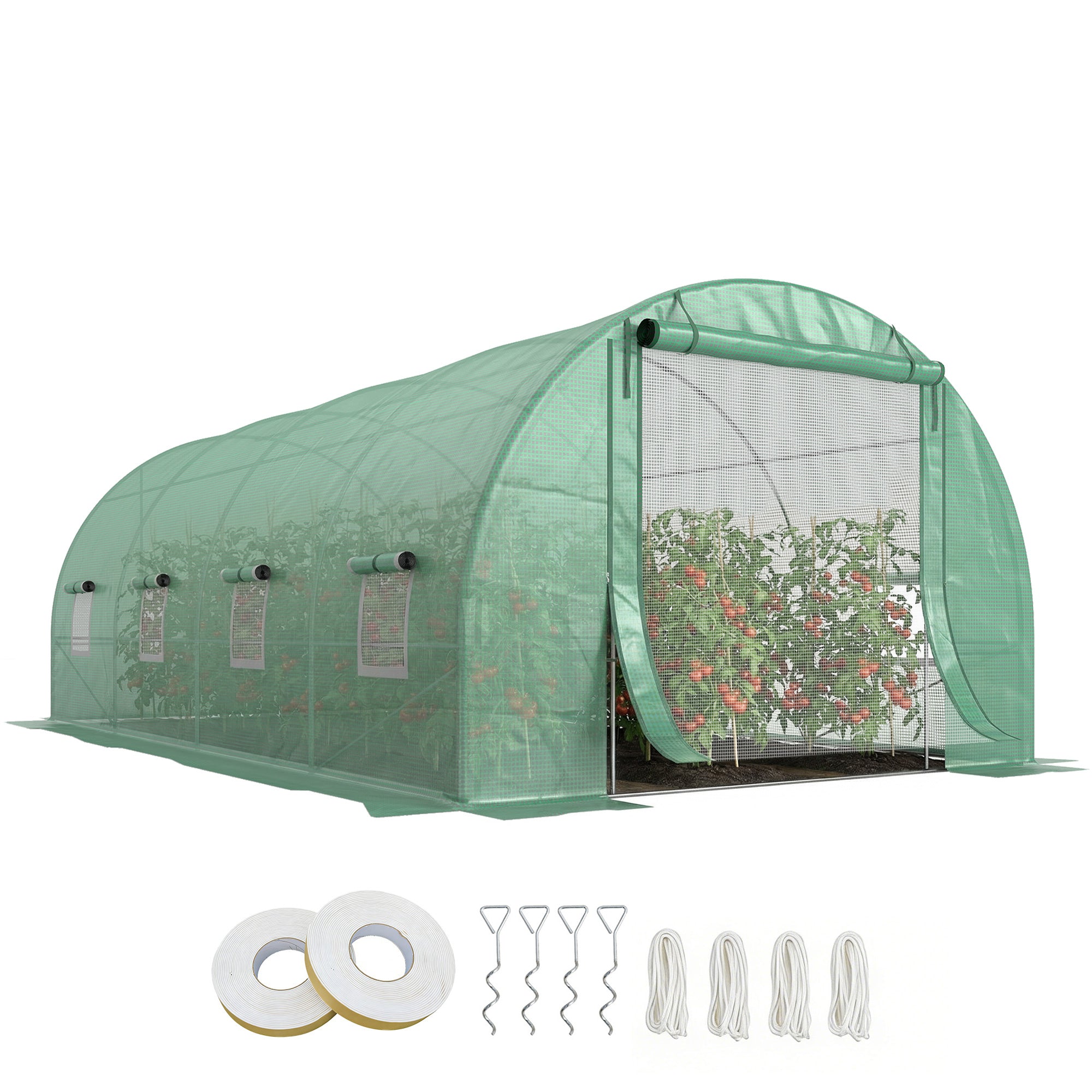 Steel Frame Walk-In Tunnel Greenhouse Garden Warm House Large Hot House Kit with Windows & Door, 19' x 10' x 7', Green