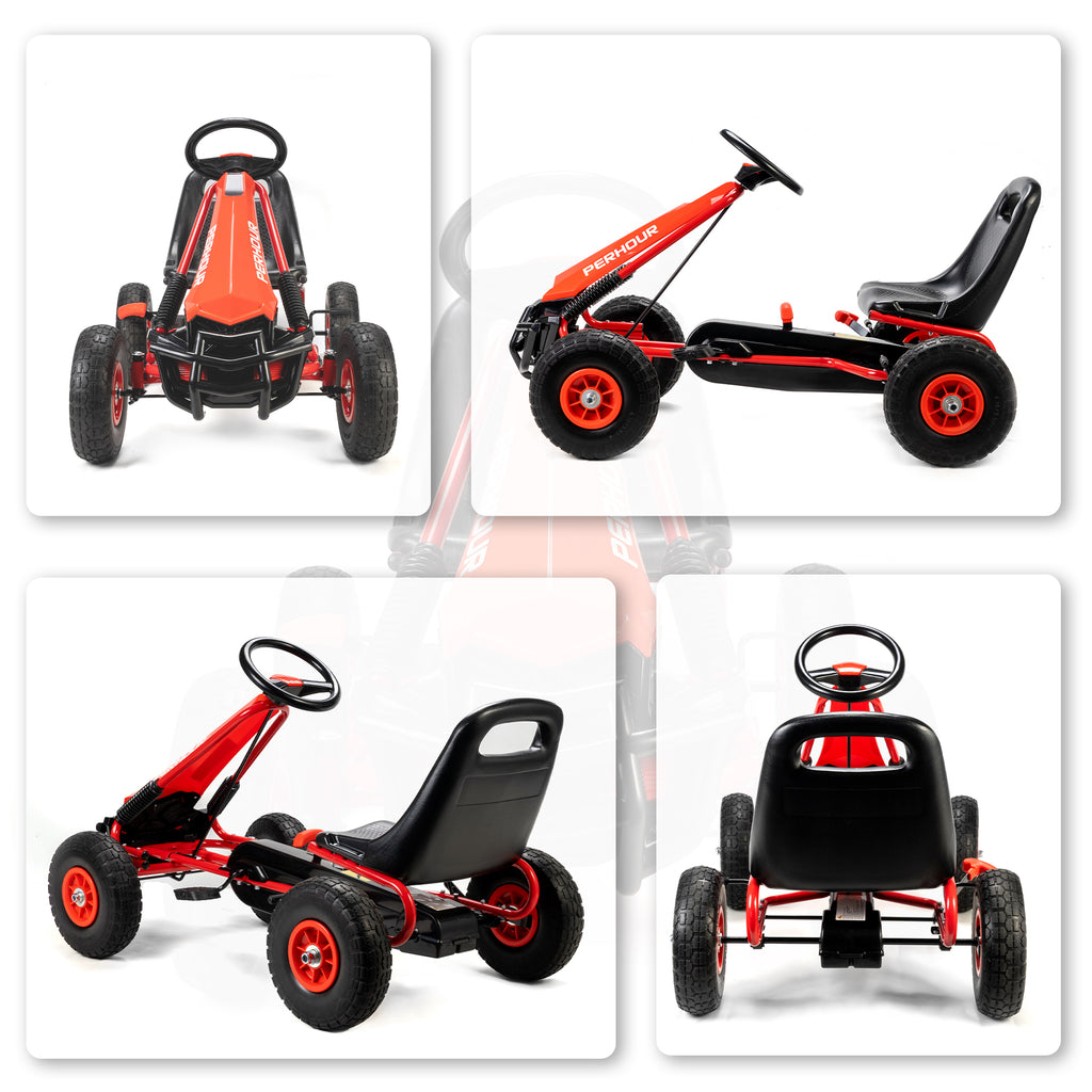 Kids Go Kart, Pedal Car with Adjustable Seat, EVA Wheels, Brake, for Boys & Girls Aged 3-8 Years Old, Red