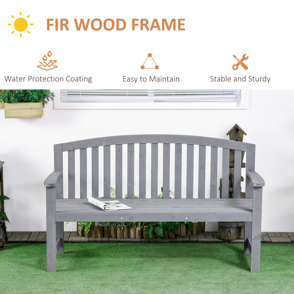 56" Outdoor Wood Bench, 2-Seater Garden Bench with Backrest and Armrest, Patio Bench for Patio, Porch, Poolside, Balcony, Gray