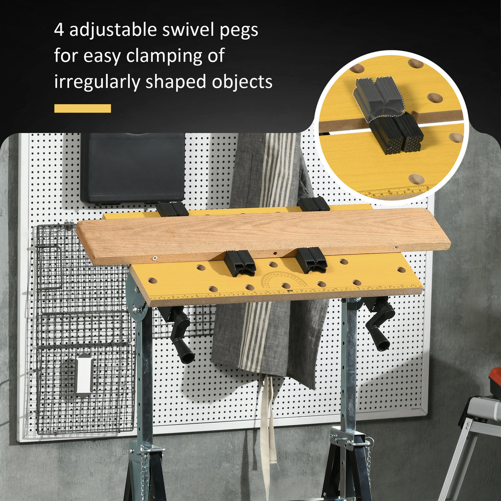 Work Bench Tool Stand with Adjustable Height and Angle, Carpenter Saw Table with 4 Clamps, Steel Frame, 220lbs Capacity