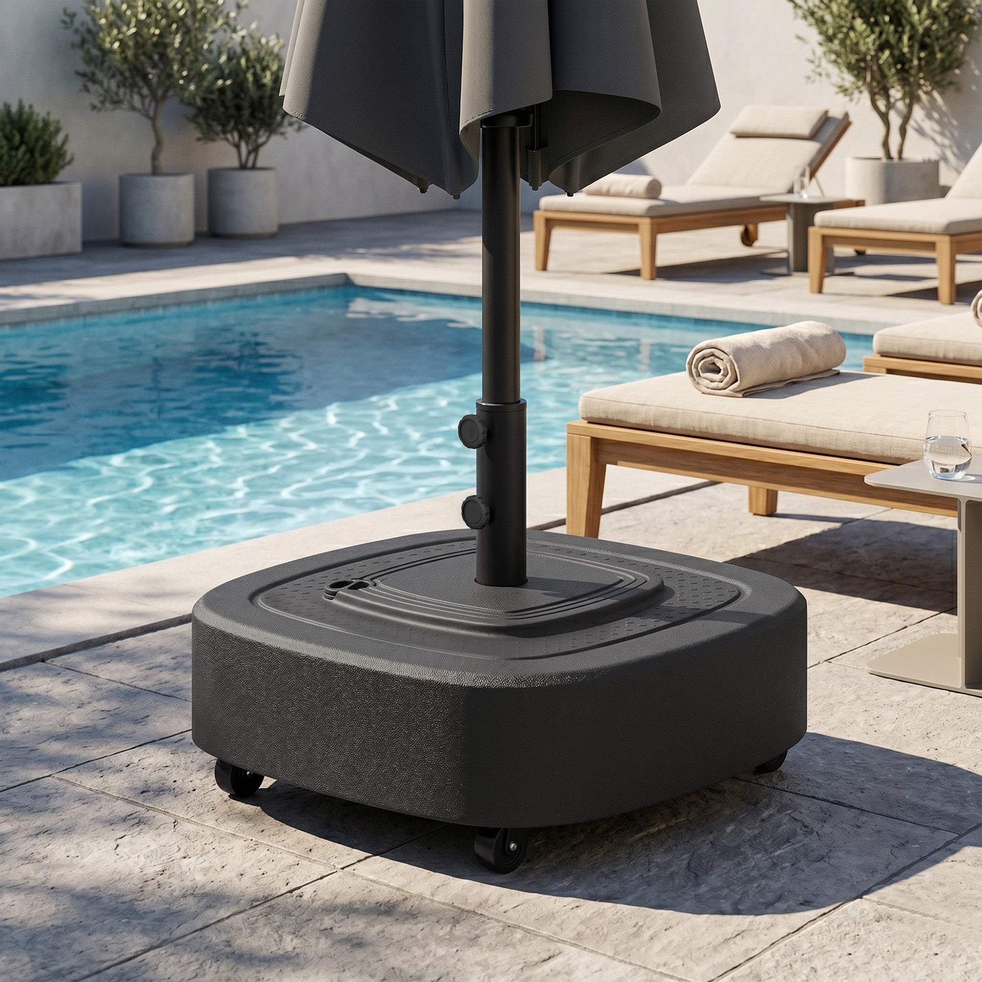Patio Umbrella Base Outdoor Umbrella Stand with Wheels for 1.5"/1.9" Umbrella Poles