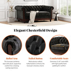 Chesterfield Velvet Loveseat Sofa, 2-Person Rolled Arm Upholstered Couch, with Tufted Buttons, Pine Wood Frame, 59.50" Wx34.00" Dx27.00" H, Black