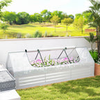 8.6 x 3 x 1ft Metal Planter Box with Mini Greenhouse, Galvanized Raised Garden Bed with Cover for Herbs and Vegetables, Small Greenhouse for Patio Garden Balcony, White and Silver