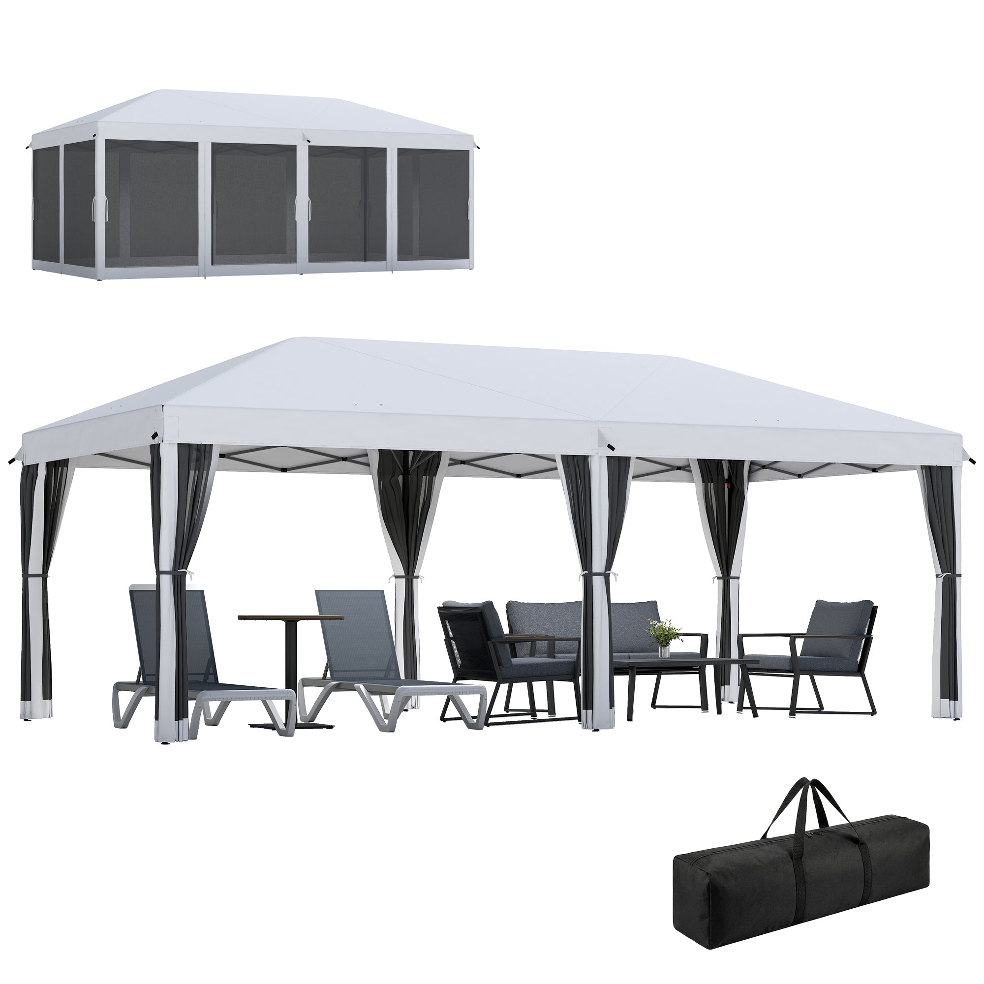 10' x 20' Pop Up Canopy Tent with Netting, Heavy Duty Instant Sun Shelter, Large Tents for Parties with Carry Bag for Outdoor, Garden, Patio, Cream White