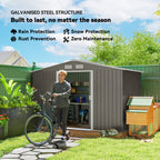 9' x 6' Outdoor Storage Shed, Garden Tool Metal Shed with Foundation Kit, Light Gray