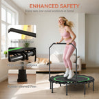 48" Rebounder Trampoline for Adults, Foldable Mini Trampoline with Adjustable Handle Bar for Indoor Outdoor, Green