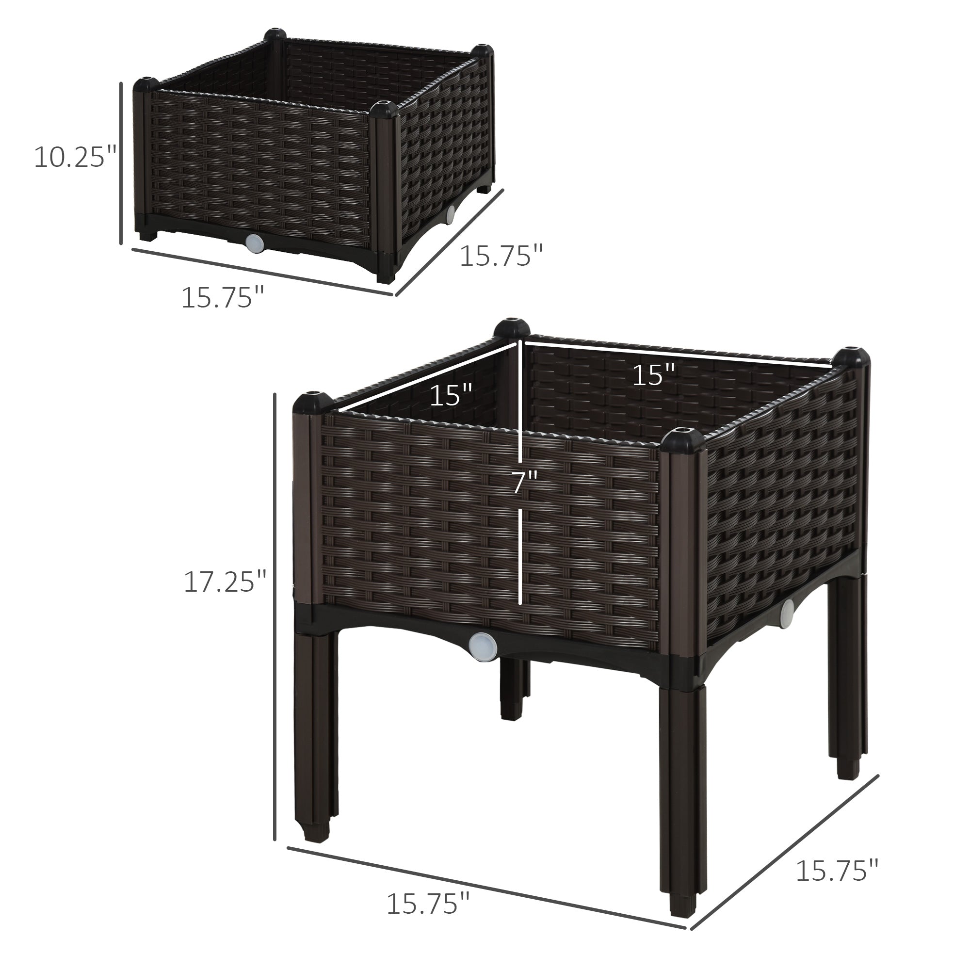 2-Piece Raised Garden Bed with Legs, Self-Watering Planter Box Raised Bed to Grow Flowers, Herbs & Vegetables, Brown