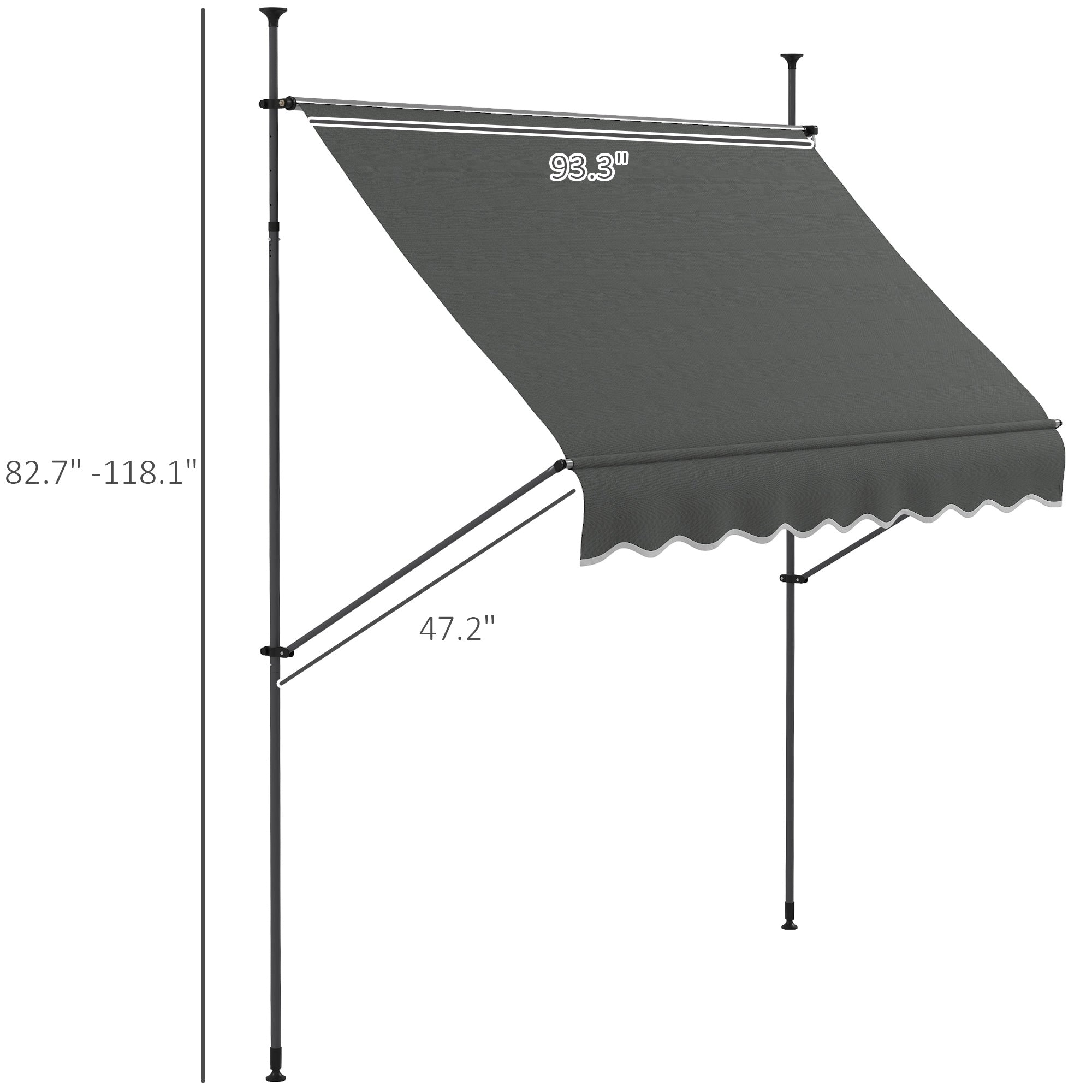 8' x 4' Manual Retractable Awning, Non-Screw Patio Awning, UV Resistant for Window or Door, Dark Gray
