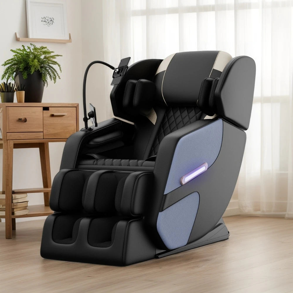 Massage Chair Recliner with Heating Function, Full Body Air Pressure, Zero Gravity, Bluetooth Audio, Adjustable Footrest, 51" L x 28" W x 40" H, Blue