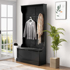 3-In-1 Entryway Bench with Coat Rack, Hall Tree with Bench and Shoe Storage, 5 Hooks for Hallway Black