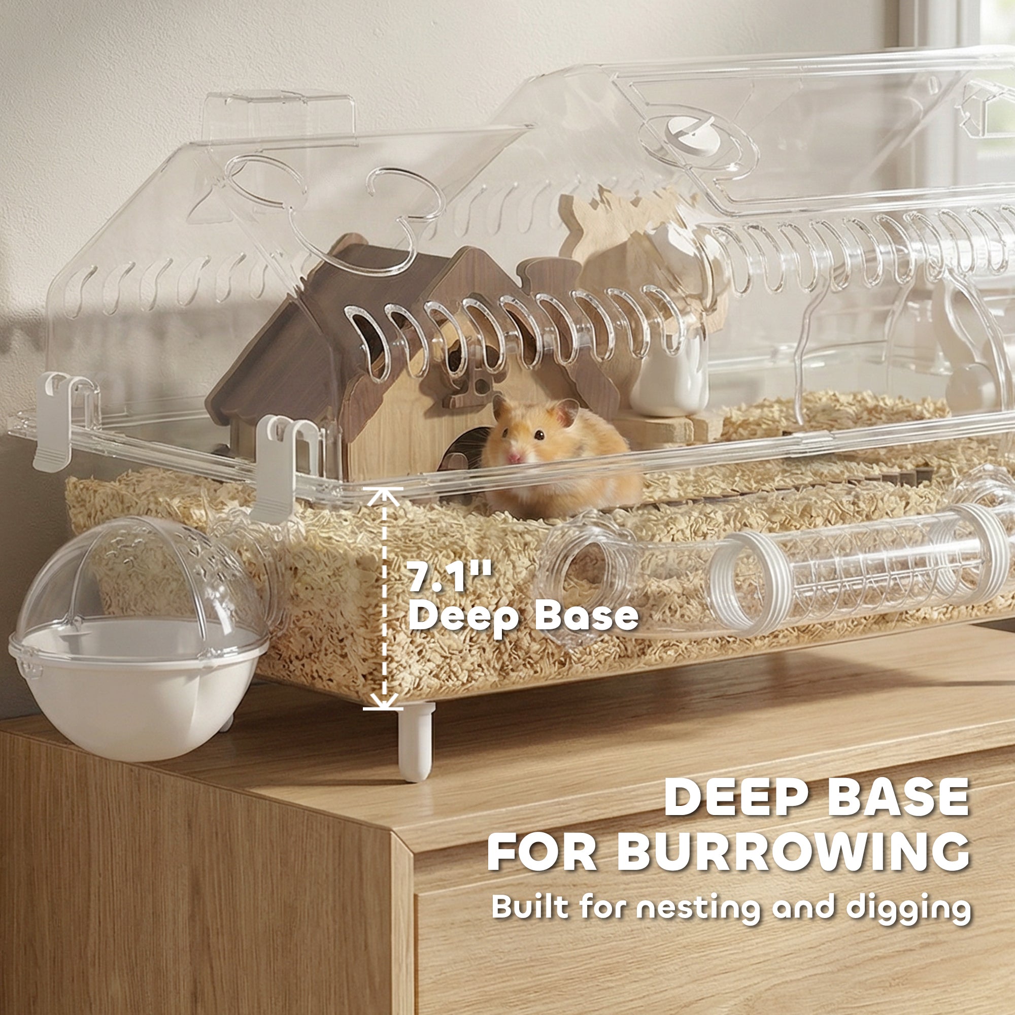 Hamster Cage with Large Wheel & Hideout, Small Animal Habitat with Accessories, Clear Pet House, 21.5" x 11.8" x 12.6",