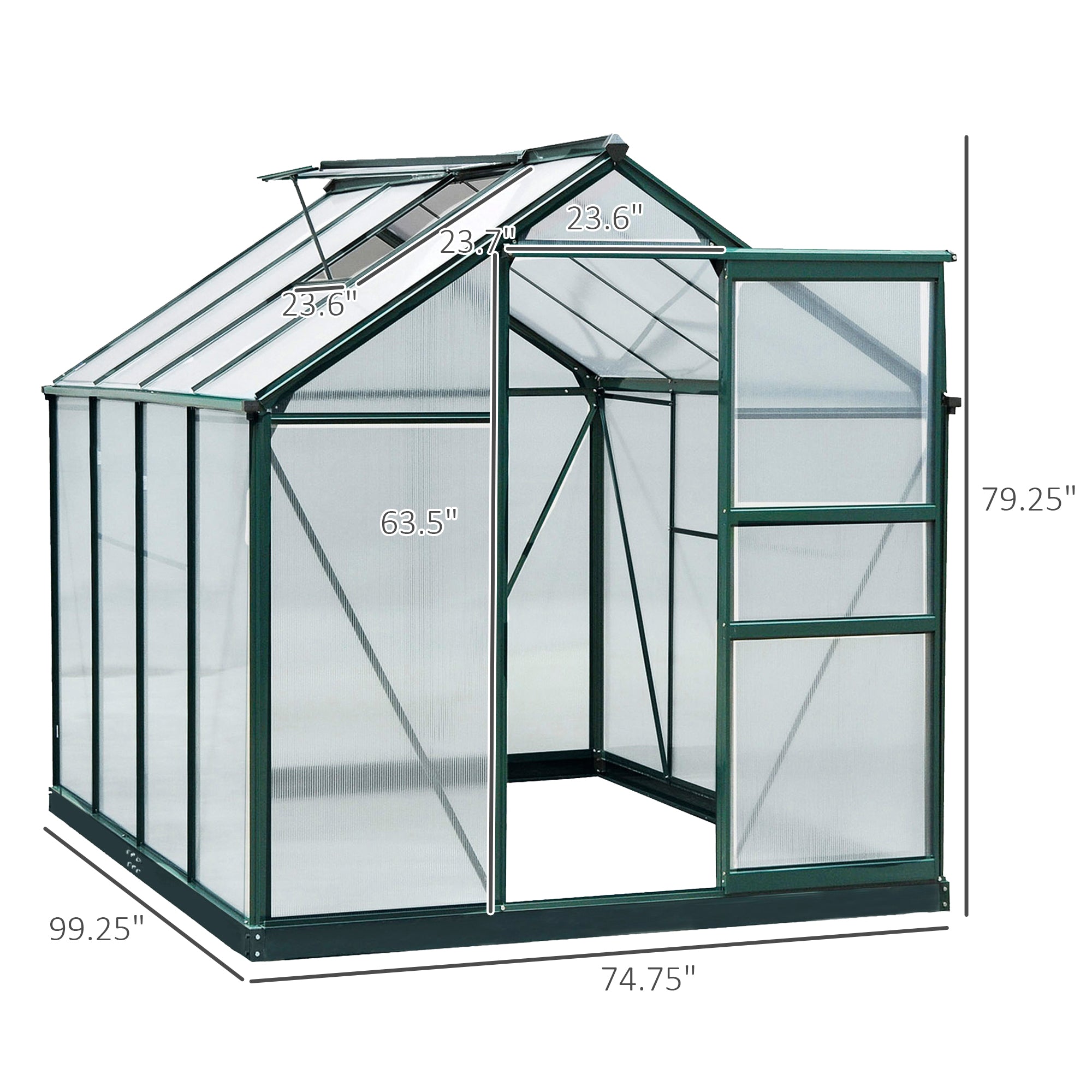 6x8 Greenhouse Polycarbonate Heavy Duty Patio Backyard, Dark Green