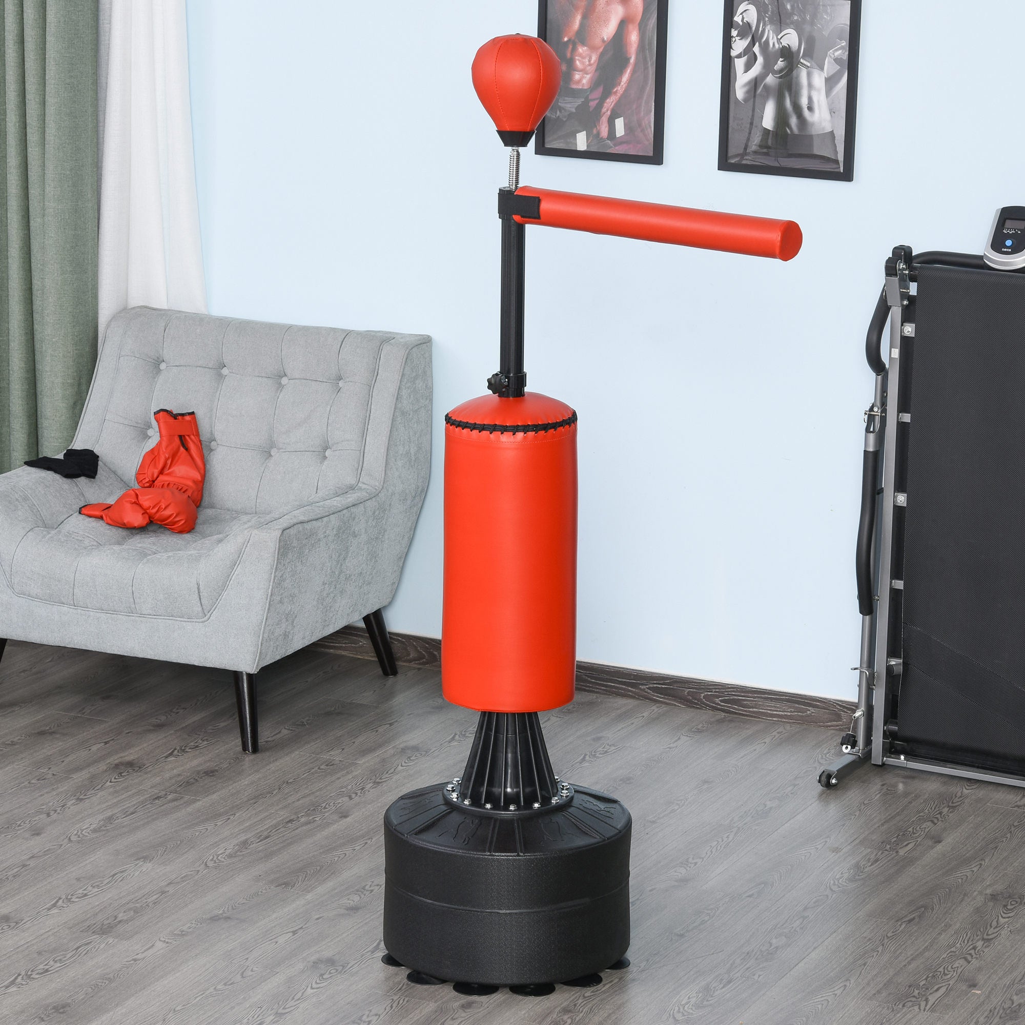 Boxing Bag, Freestanding Punching Bag with Speed Ball, Rotating Boxing Bar and Gloves, Weighted Base