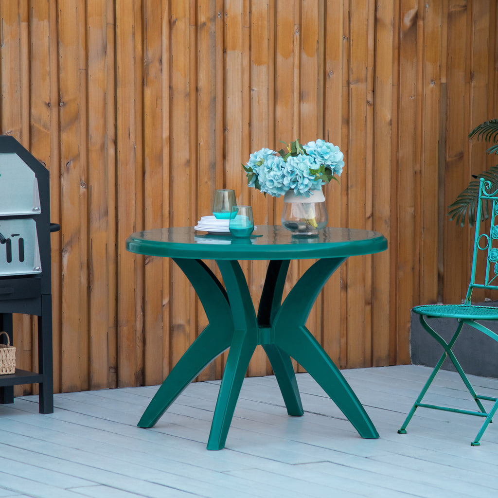 36.25" Dia Round Plastic Patio Table with Umbrella Hole, Outdoor Bistro Dining Table, for Bar, Garden, Backyard, Poolside, Yard, Green
