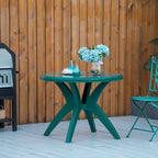 36.25" Dia Round Plastic Patio Table with Umbrella Hole, Outdoor Bistro Dining Table, for Bar, Garden, Backyard, Poolside, Yard, Green