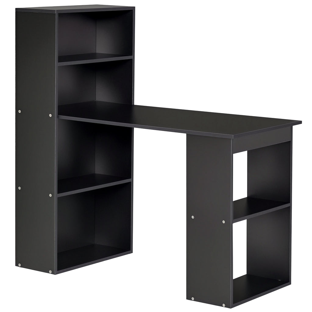 Computer Desk with 6-Tier Storage Shelves, Writing Desk Workstation with Bookshelf for Home Office, Black