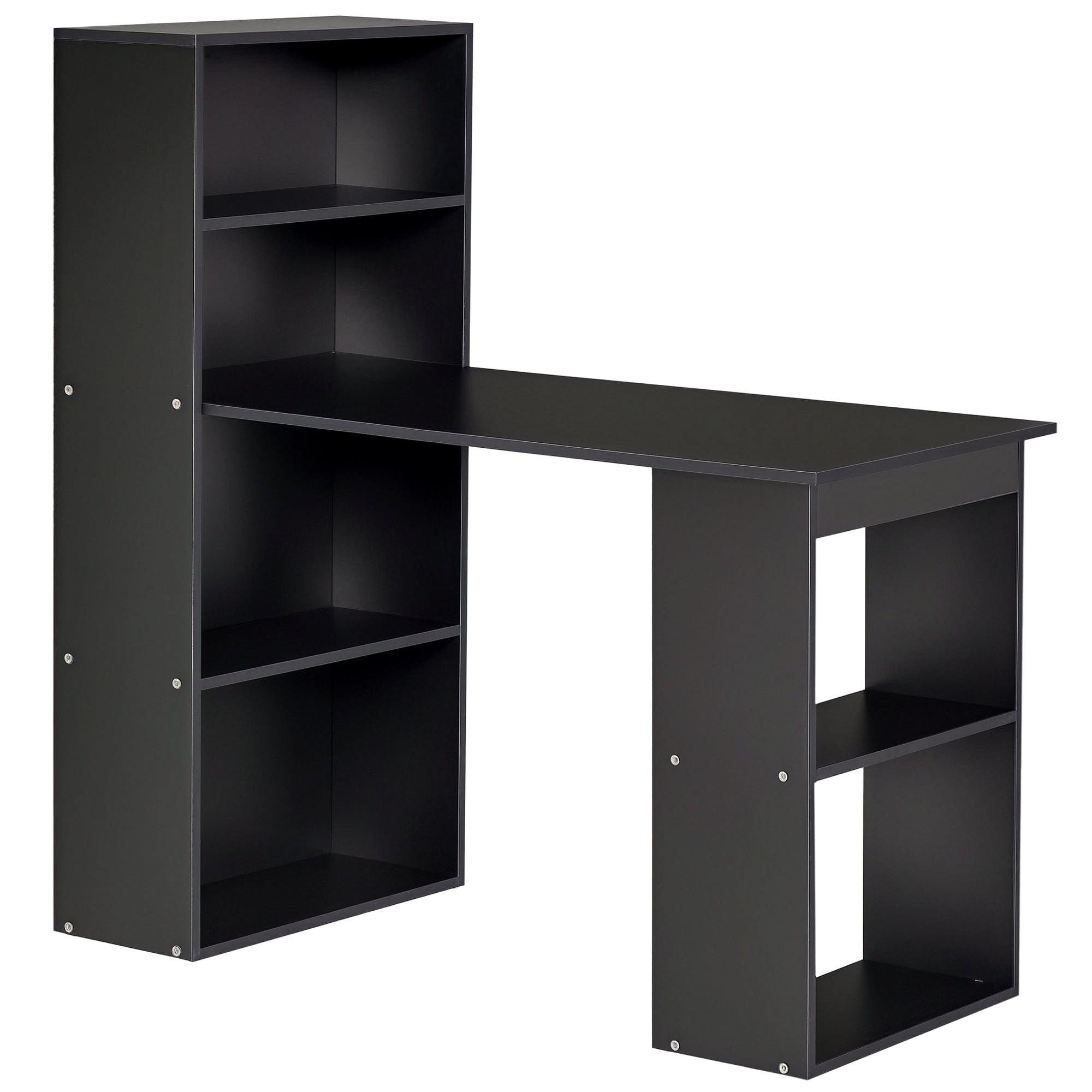 Computer Desk with 6-Tier Storage Shelves, Writing Desk Workstation with Bookshelf for Home Office, Black