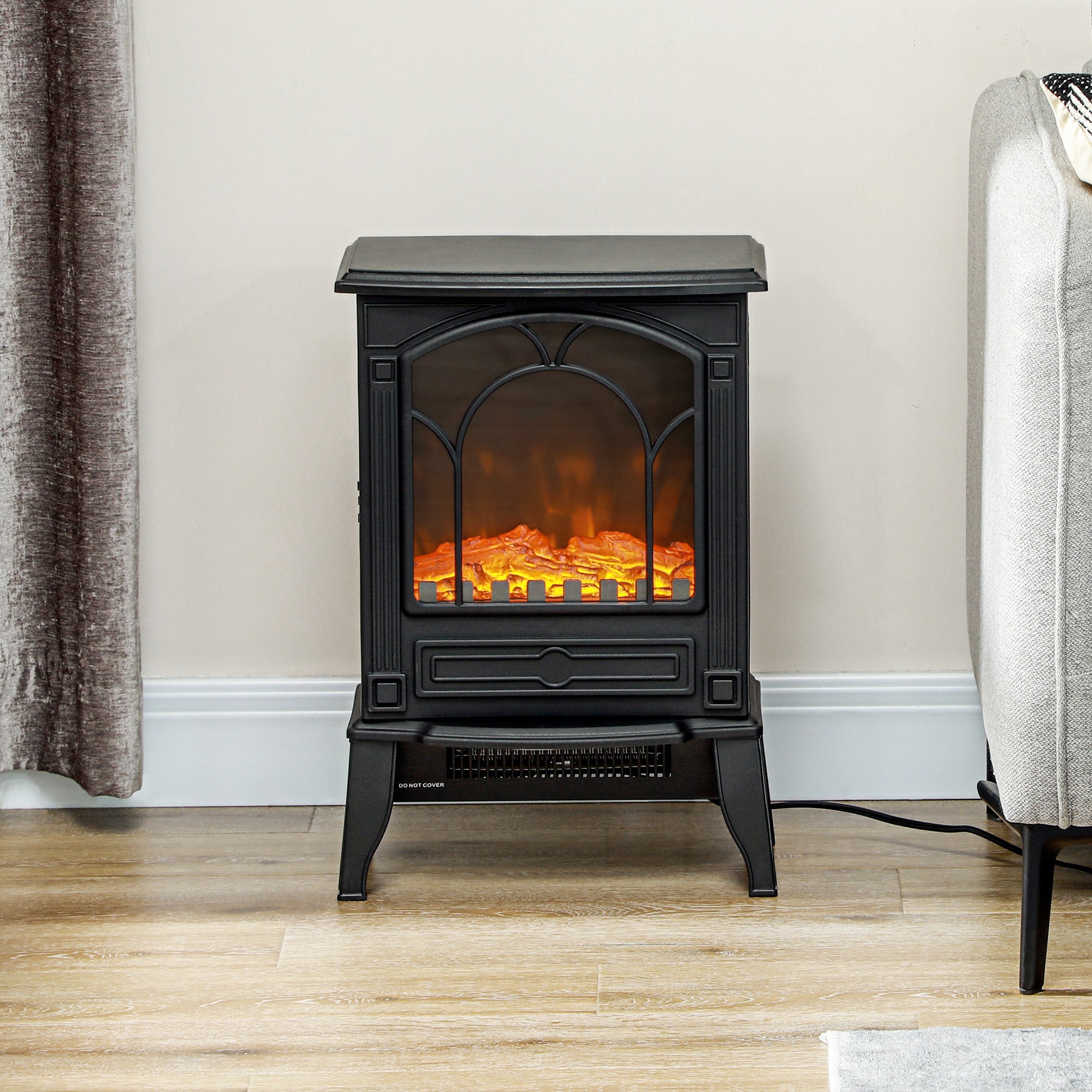 Electric Fireplace Heater, Freestanding Fireplace Stove with Realistic Flame Effect Overheat Protection 725W/1450W Black