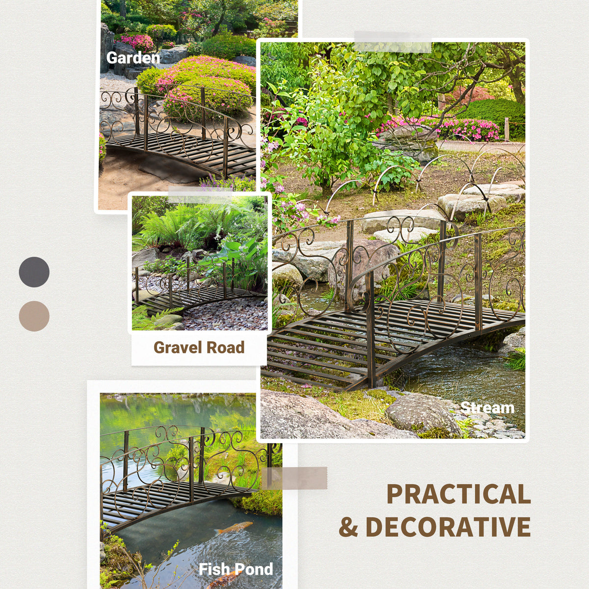 6' Metal Arch Backyard Garden Bridge, Safety Siderails, Arc Footbridge for Backyard Creek, Stream, Pond, Bronze