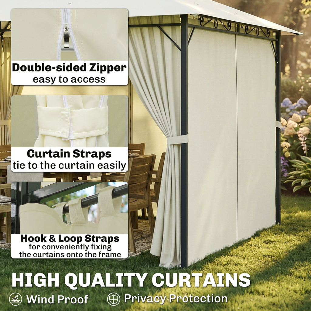 10' x 13' Patio Gazebo, Outdoor Gazebo Canopy Shelter with Curtains, Vented Roof, Steel Frame for Garden, Lawn, Backyard and Deck, Cream White