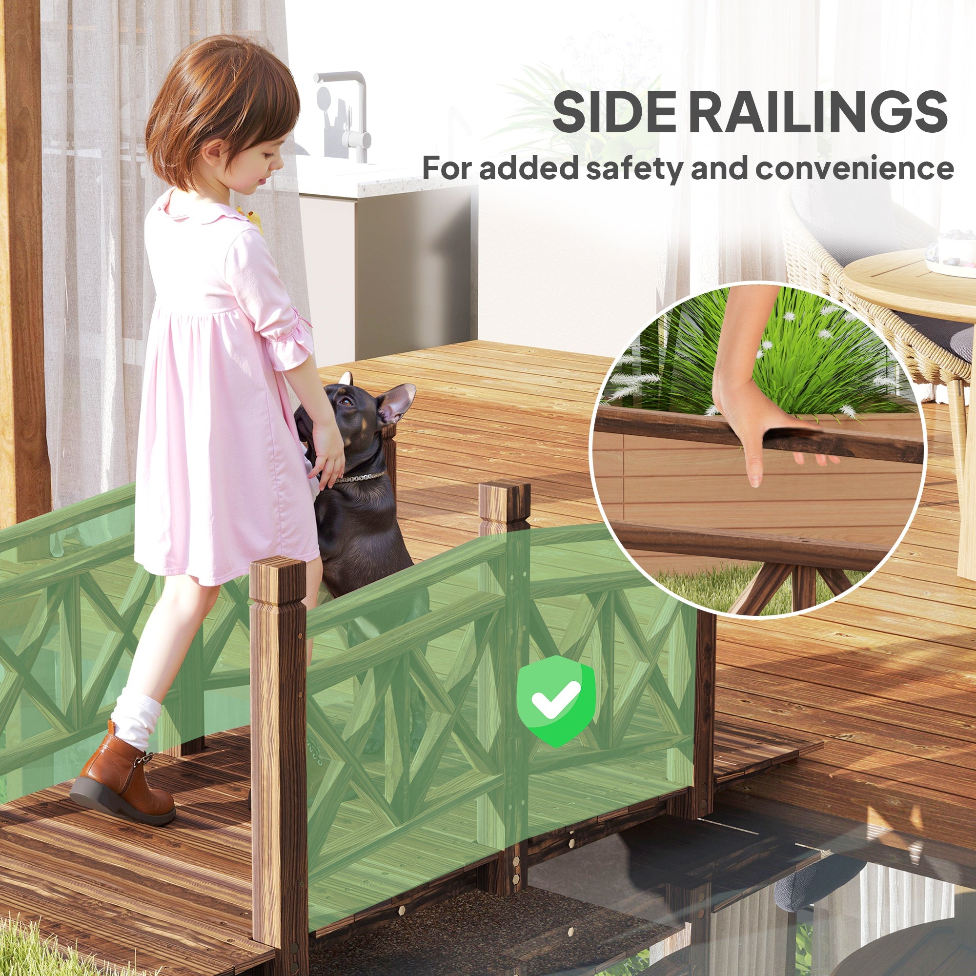 5 ft. Wooden Garden Bridge Footbridge for Backyard Ponds, Creeks, Streams, Carbonized