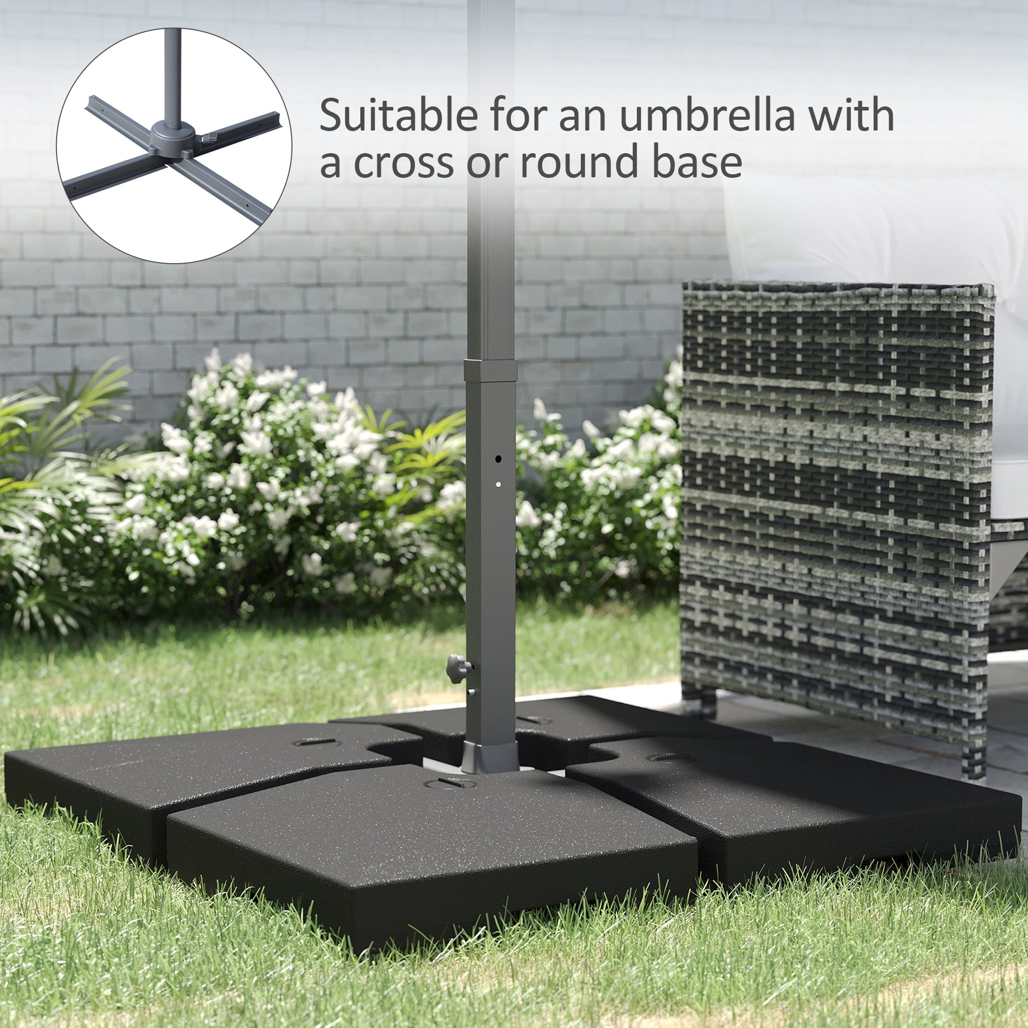 4 Pieces Cantilever Patio Umbrella Base, Outdoor Offset Umbrella Weights, 176 lbs Capacity Water or 264 lbs Capacity Sand Plates Set, Black