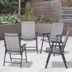 Set of 4 Outdoor Folding Chairs, Stackable Patio Dining Chairs with Armrests, Metal Frame, Gray