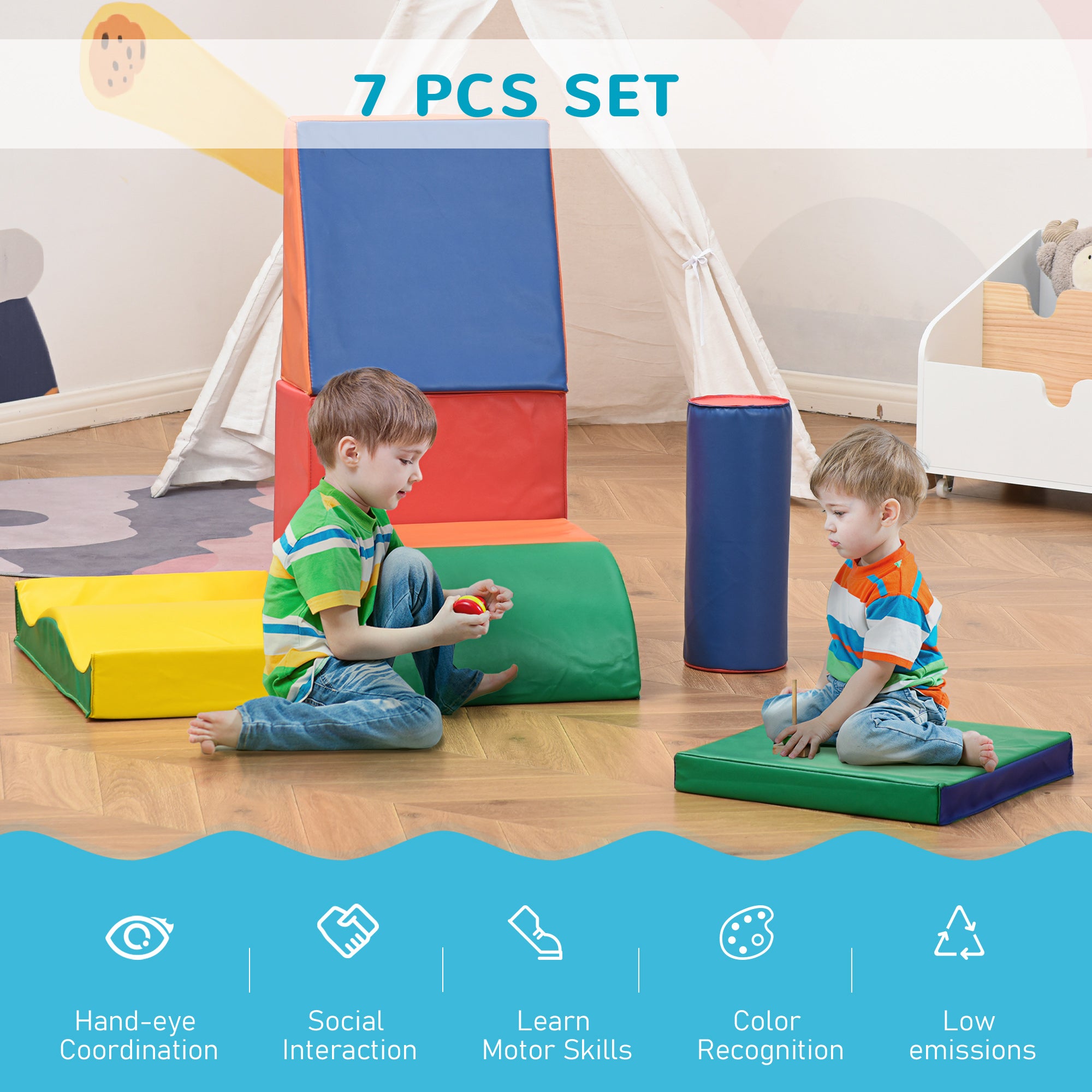 7 Piece PU Leather Soft Play Climbing for Toddlers, Baby Colorful Soft Play Gym Toys Indoor, Modular Crawling & Climbing Play Set for 1-3 Years Multi-color