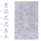 4x6 Low-Pile Kid and Pet Friendly Washable Area Rug, Non-Slip, Non-Shedding, Foldable Carpet for Living Room, Dining Room, Blue+Cream